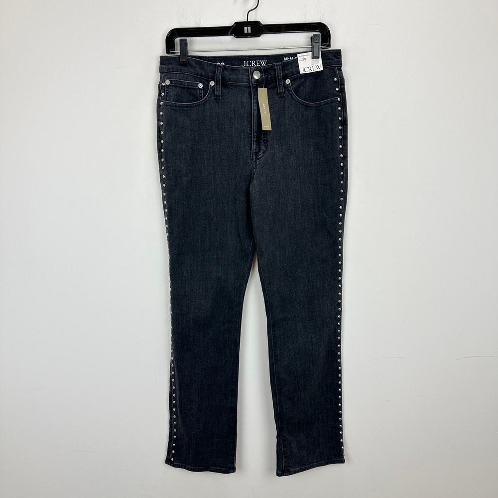 J.Crew Studded High Rise Straight Jean 1996 Semi Stretch Washed Black US 29 MWT - Picture 5 of 13